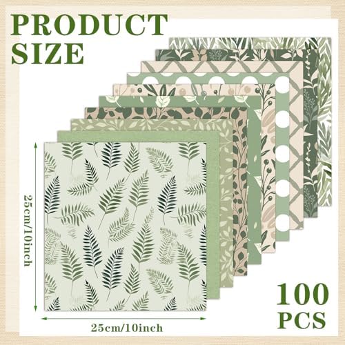 Hahafelt 80 Pcs 10''x10'' Sage Green Floral Quilting Fabric Square