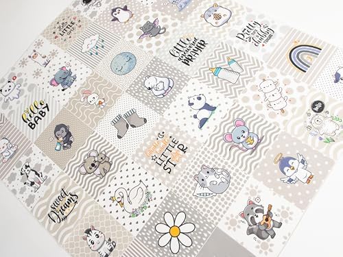 Fabrics Grey Cotton Charm Pack Panel, 42 Motifs, 36 x 31 Inch