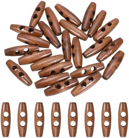 MECCANIXITY 24Pcs Wooden Toggle Button 40mm/1.6" 2 Hole Red Coffee