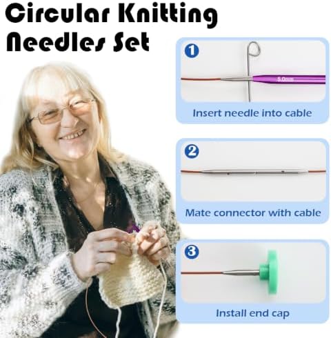 Lewhoo 9 Pair Short Circular Knitting Needles Set with 4 Cables