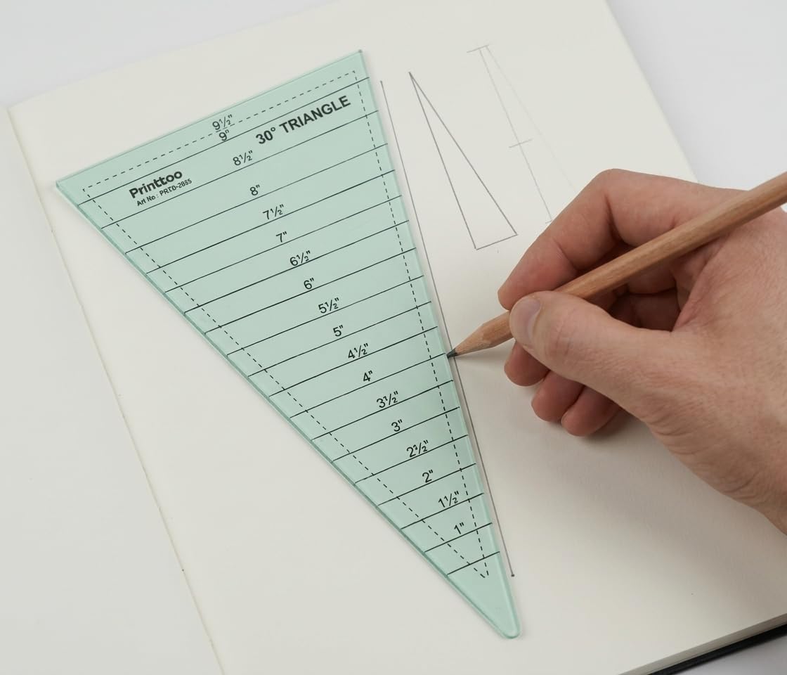 Printtoo 30 Degree Triangle Quilt Ruler for Wedge Piecing and