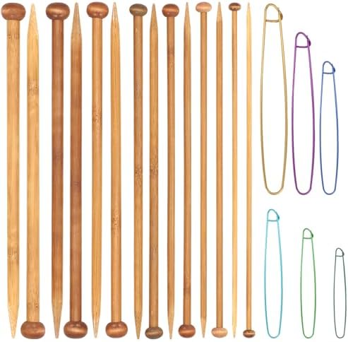 yeloumiss 7 Pairs Bamboo Knitting Needles Set Long Wooden Knitting