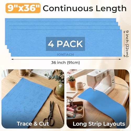IONTACH 9" X 36" Soft Felt Sheets 1.6mm Thick (4 Packs, Sky Blue)