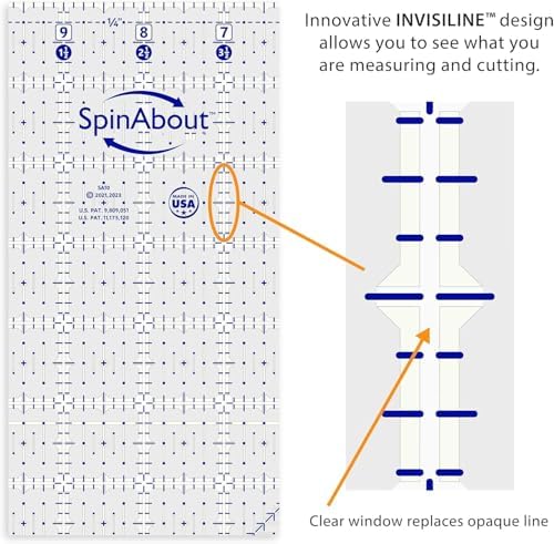 SpinAbout Non-Slip Acrylic Quilting Rulers, Clear with Blue Markings