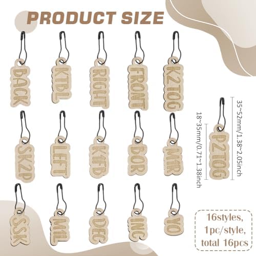 FINGERINSPIRE 16 Pcs 16 Styles Wood Rectangle Stitch Markers