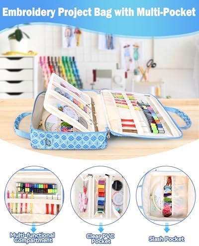 Telawsfun Embroidery Project Bag Organizer, Removable Binder