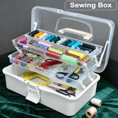DUOFIRE 13in 3-Layer Craft Organizers Storage Sewing Box with Handle