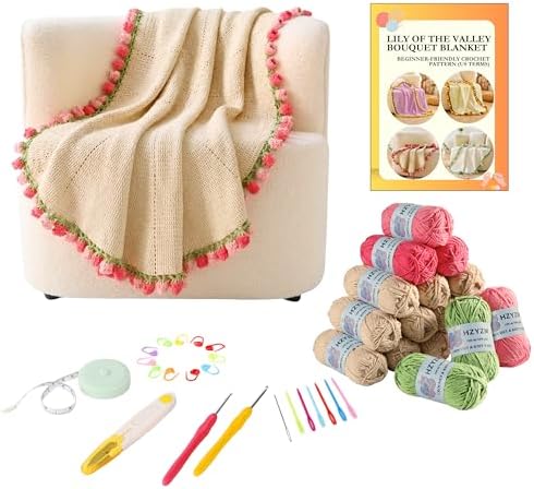 HZYZW Crochet Flower Blanket Kit for Beginners, 40'' Lily of The