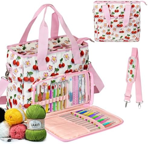 Large Crochet Bag for Yarn Storage - 6-Pocket Knitting Tote Organizer