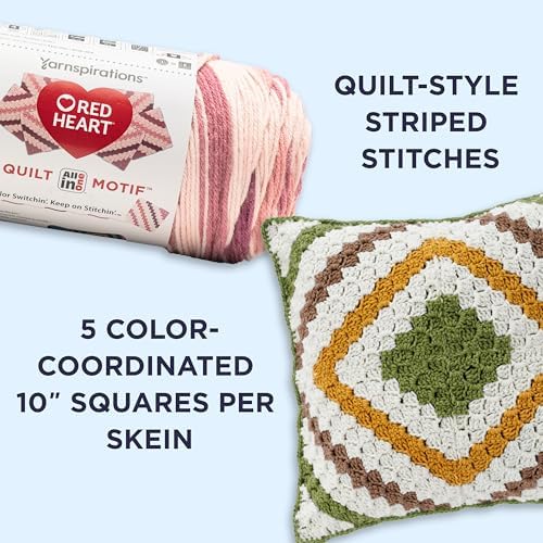 Red Heart All in One Quilt Motif Yarn for Crocheting, Authentic