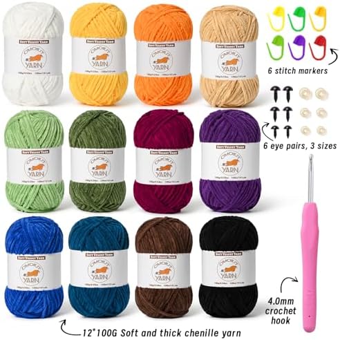 12 Skeins Fluffy Chenille Yarn, Multicolor