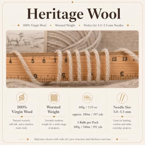 100% Virgin Wool Yarn | Worsted Weight | 100g x 3 Skeins | 540m/591yds
