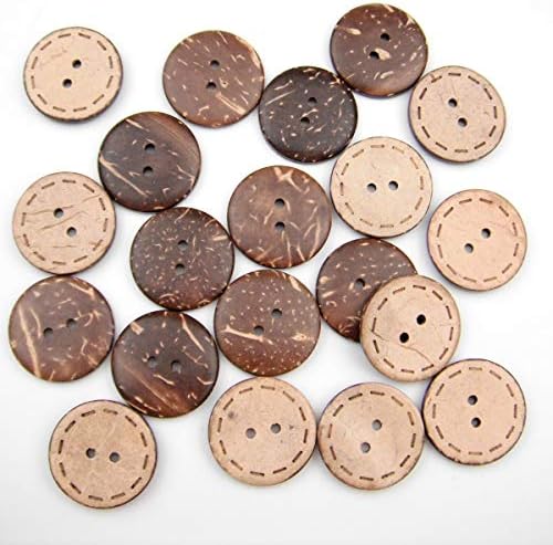 100 Pieces 25mm Coconut Shell Buttons 2 Hole Natural Brown
