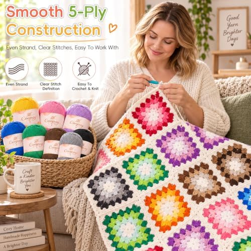 Coopay Cotton Yarn for Crocheting, 6 Pack Gradient Color Yarn Set