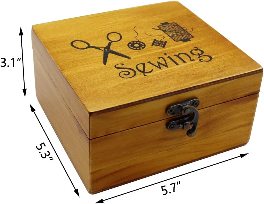 Flytreal Sewing Kit Small Box Basket, Wooden Hand Home Sewing Repair