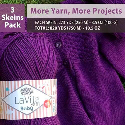 LaVita Baby Premium Anti-Pill Acrylic Yarn - 820 Yards, 3 x 3.5 oz