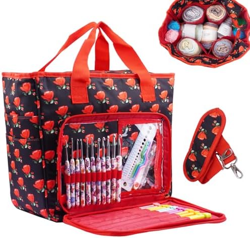 Knitting Bags and Totes Organizers Large Yarn Bags(Red Rose)