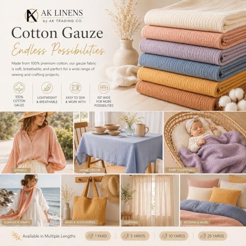AK TRADING CO. 50" Wide 100% Cotton Island Breeze Gauze Fabric by The