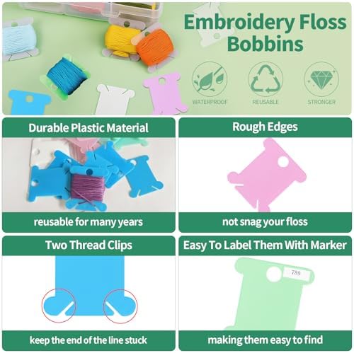 Yuahar 265Pcs Embroidery Floss Organizer Kit, 2 Removable 24-Grid