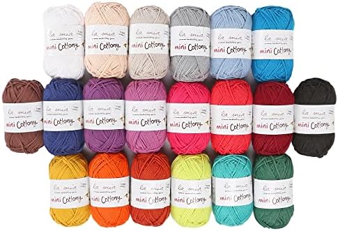 La mia Mini Cottony 20 Skein 100% Cotton Mini Yarn, Total 17.6 Oz Each
