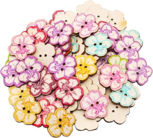 AKOAK 50 Pcs Natural Wood Decorative Button 2-Hole Retro Cute Little