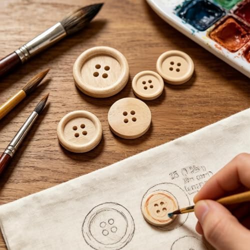 Tosnail 600 Pieces Wooden Buttons, 15 mm, 20 mm, 25 mm Round Blank