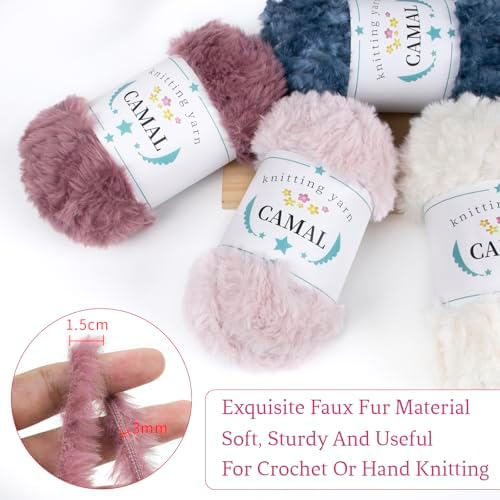 CAMAL Soft Faux Fur Yarn for Crocheting Blanket, 65 Yards Chunky