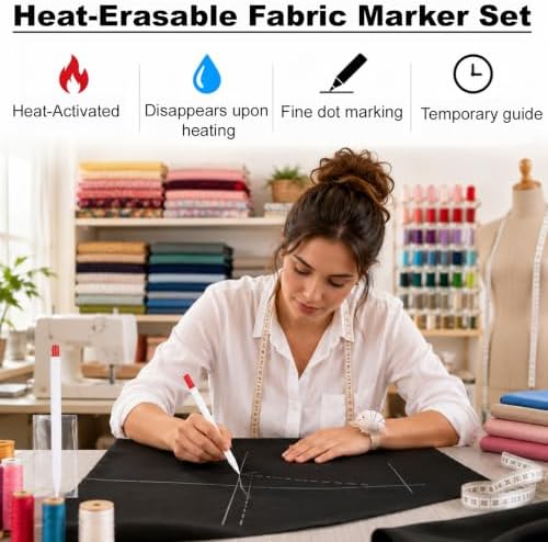 Gosknor 10pcs Fabric Chalk Pencil, Heat Erasable Fabric Markers for