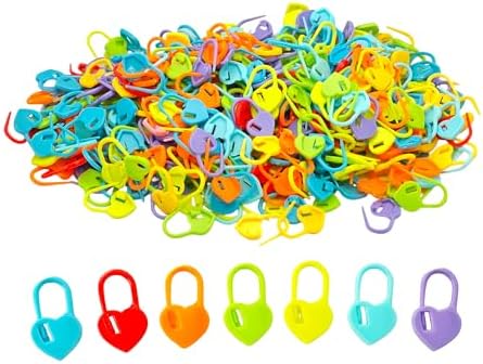 500PCS Plastic Crochet Stitch Markers, Heart Shape Locking Needle