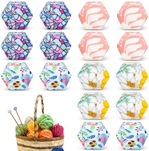 Bruislard 16Pcs Knitting Needle Stoppers Hexagon Print Knitting Needle