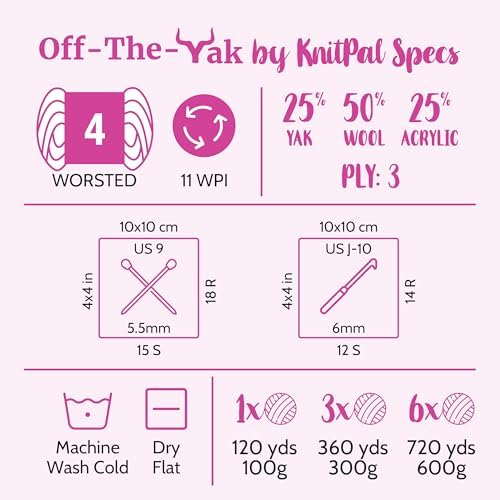 Off-The-Yak Wool Yarn Worsted Weight, 3-Pack (360Yds/300G), Pale Pink