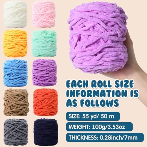 Timgle 20 Skeins Chunky Chenille Yarn for Crocheting, Classic Color