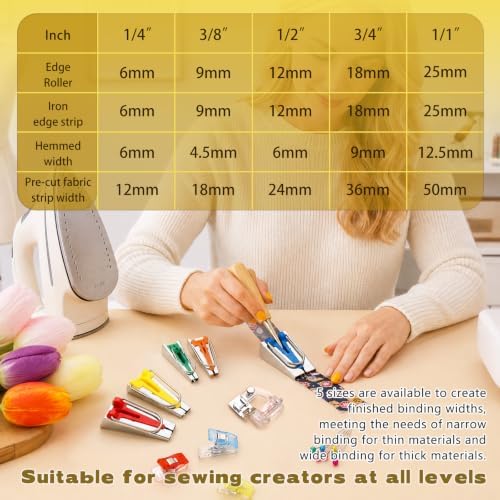 5 Sizes Bias Tape Makers Kit, 1/4" 3/8" 1/2" 3/4" 1" DIY Quilting