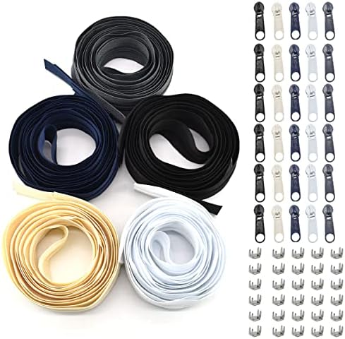 #3 Nylon Coil Sewing Zippers 5 Colors 13.6 Yards with 30pcs Zipper