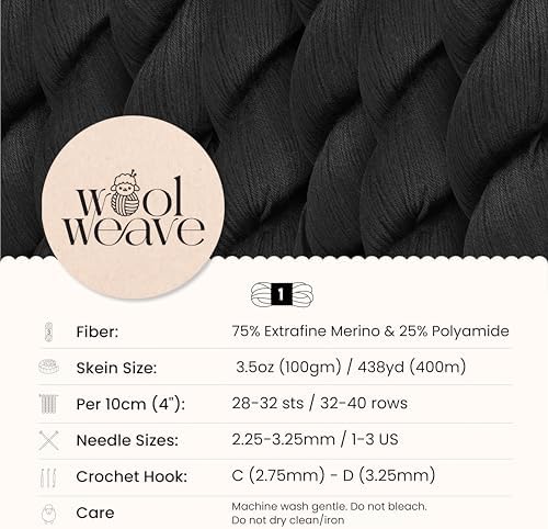 Woolweave Fingering Weight Yarn - Hand Dyed Soft & Durable Black Yarn