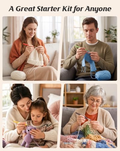 Crochet Kit for Beginners Adults & Kids,18-Roll Soft Yarn with Storage