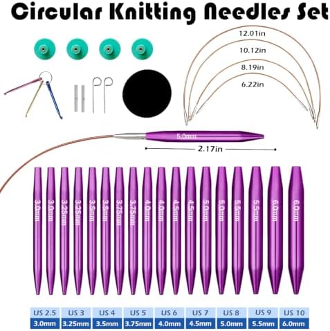 Lewhoo 9 Pair Short Circular Knitting Needles Set with 4 Cables