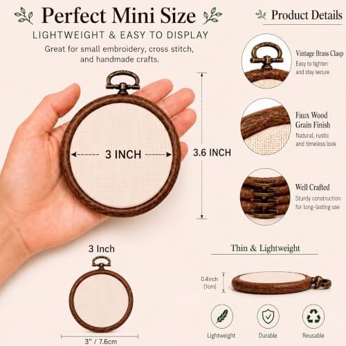 TSV 3in Small Round Embroidery Hoop 10 Pack-Mini Ring for Ornaments &