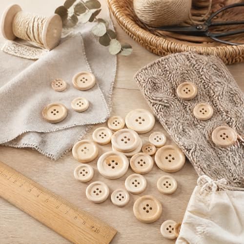 Tosnail 600 Pieces Wooden Buttons, 15 mm, 20 mm, 25 mm Round Blank
