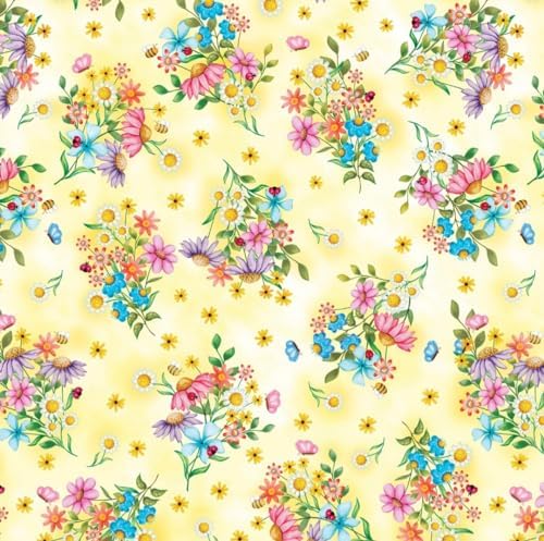 Benartex Sunshine Days Floral Cotton Fabric by the Yard, Wildflower