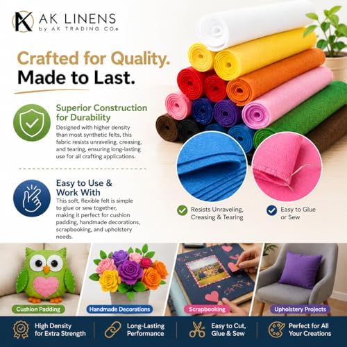 AK TRADING CO. 72-Inch Wide 1/16” Thick Acrylic Felt Fabric for Arts &