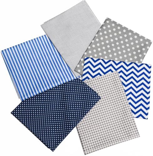 100% Cotton Printed Cloth, Fat Quarters Fabric Bundles, Blue & Grey