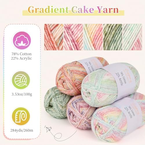 Coopay Gradient Cake Yarn, 78% Cotton Ombre Yarn for Crochet/Knitting