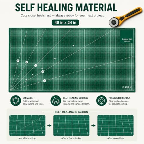 Self Healing Cutting Mat 48" x 24", Double Sided Grid,Green