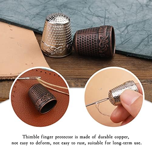10PCS Sewing Thimble Set, Adjustable Metal & Leather Finger Protectors