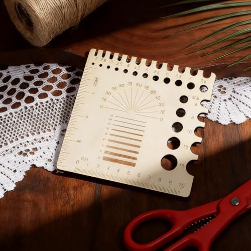 4PCS Wooden Knitting Gauge Tools, Stitch Counter Spinner Yarn Measure