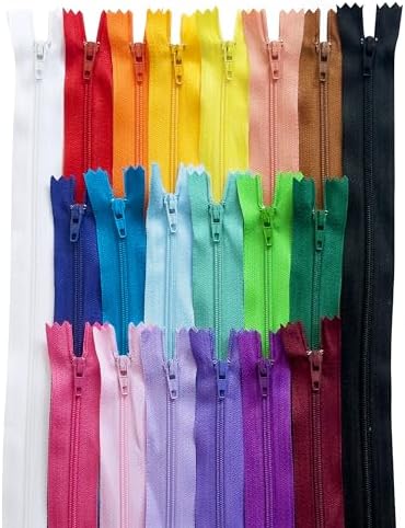 KGS Nylon Zipper for Sewing Crafts | 20 Assorted Colours | Size