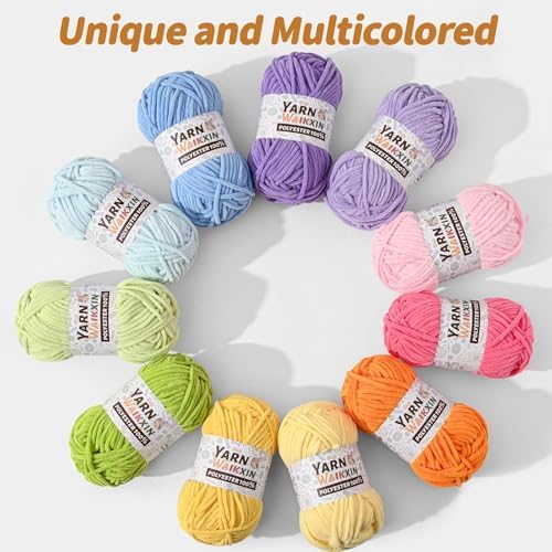 12 Pack Fluffy Chunky Chenille Yarn for Crocheting, Baby Yarn for