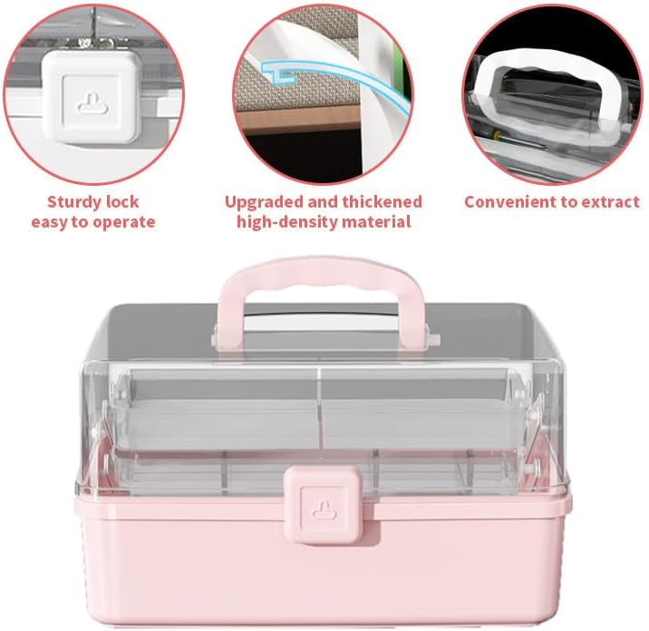 Large 3-Layer Craft Storage Box with Handle, White
