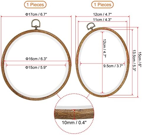 PATIKIL 4 Pieces Embroidery Hoops Set Imitated Wood Frame Circle Oval